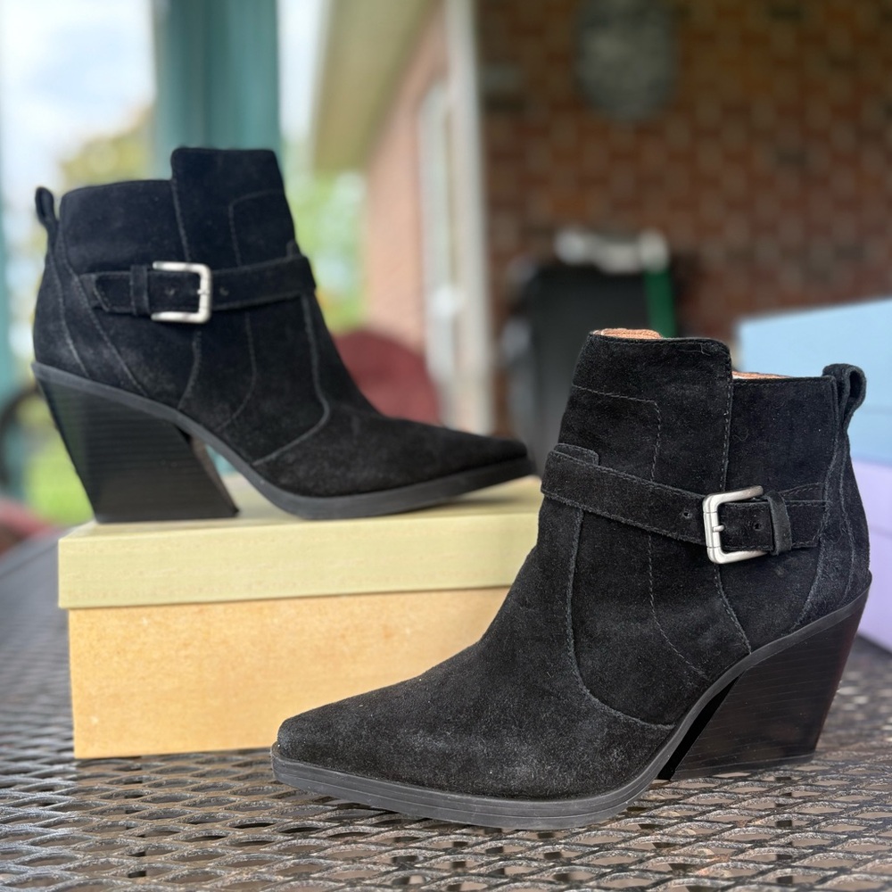 ANTONIO MELANI Black Ankle Booties with Silver Buckle